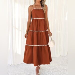 Spaghetti Strap Backless Sundress: Tiered A-Line Long Casual Dress